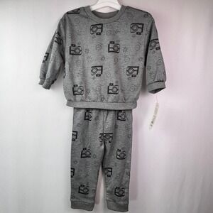 Cat & Jack Baby 18M Gray Camera Smiley Face Sweatshirt and Jogger 2pc Set NEW